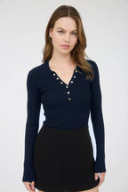 Fall Basics- Navy and Gold buttons knit sweater