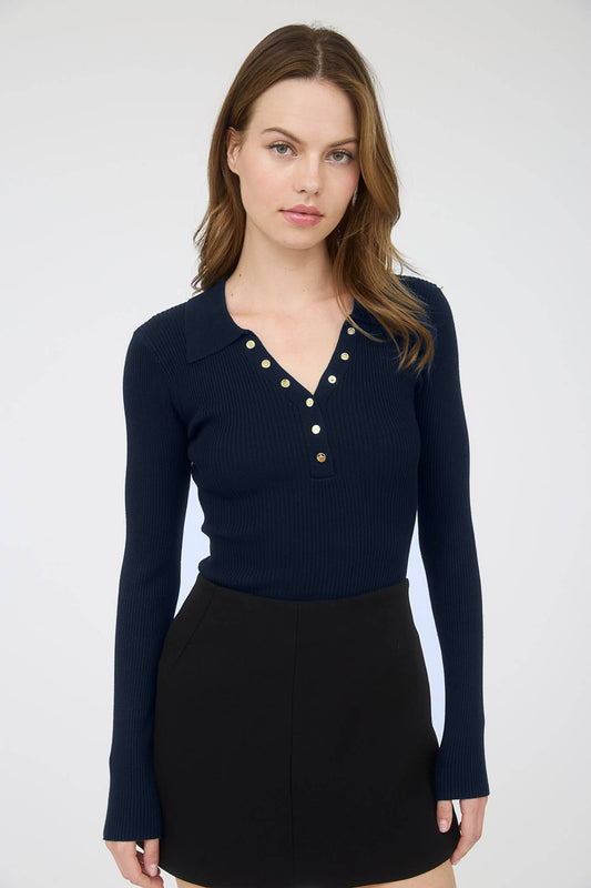 Fall Basics- Navy and Gold buttons knit sweater
