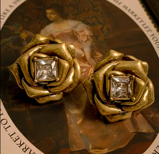 Vintage Gold Rose Studs