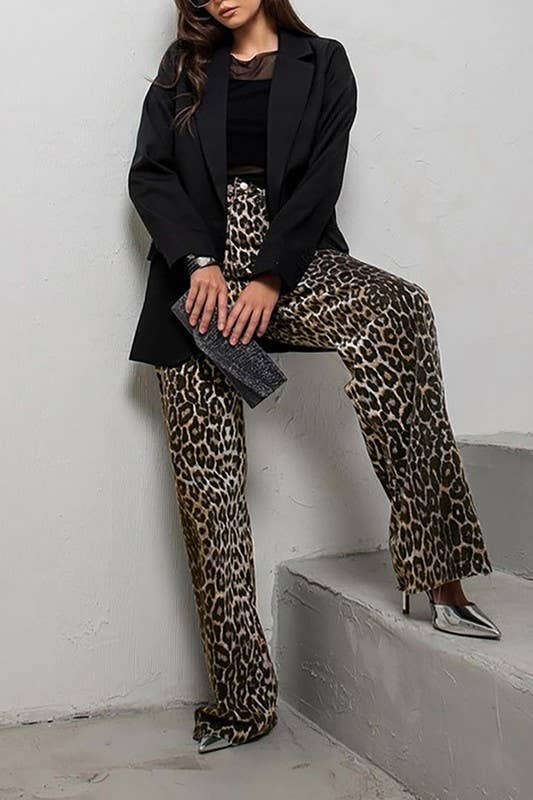 Leopard Print Wide Leg Pants