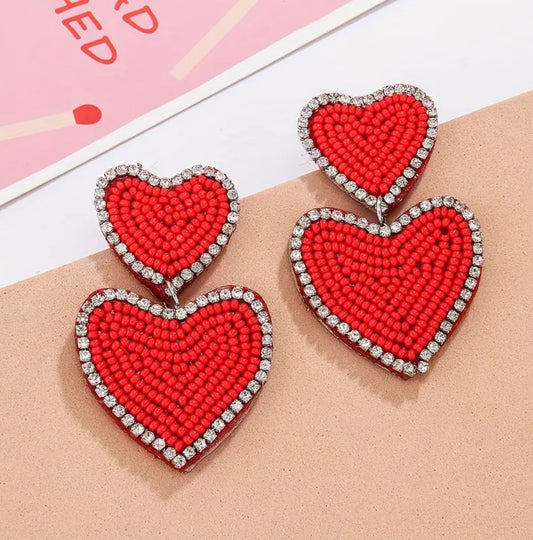 Double heart beaded earrings