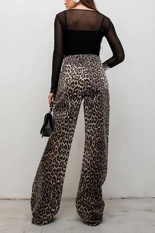 Leopard Print Wide Leg Pants