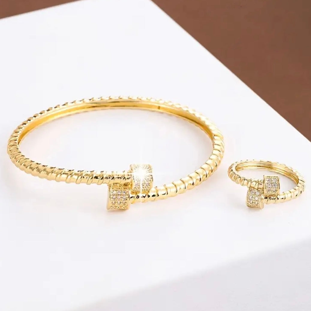 Rhinestone square bangle and ring.