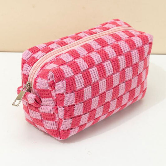 Checkered makeup bag