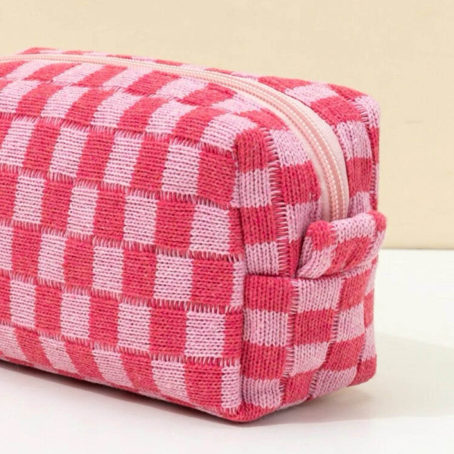 Checkered makeup bag