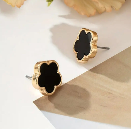 Black four leaf studs