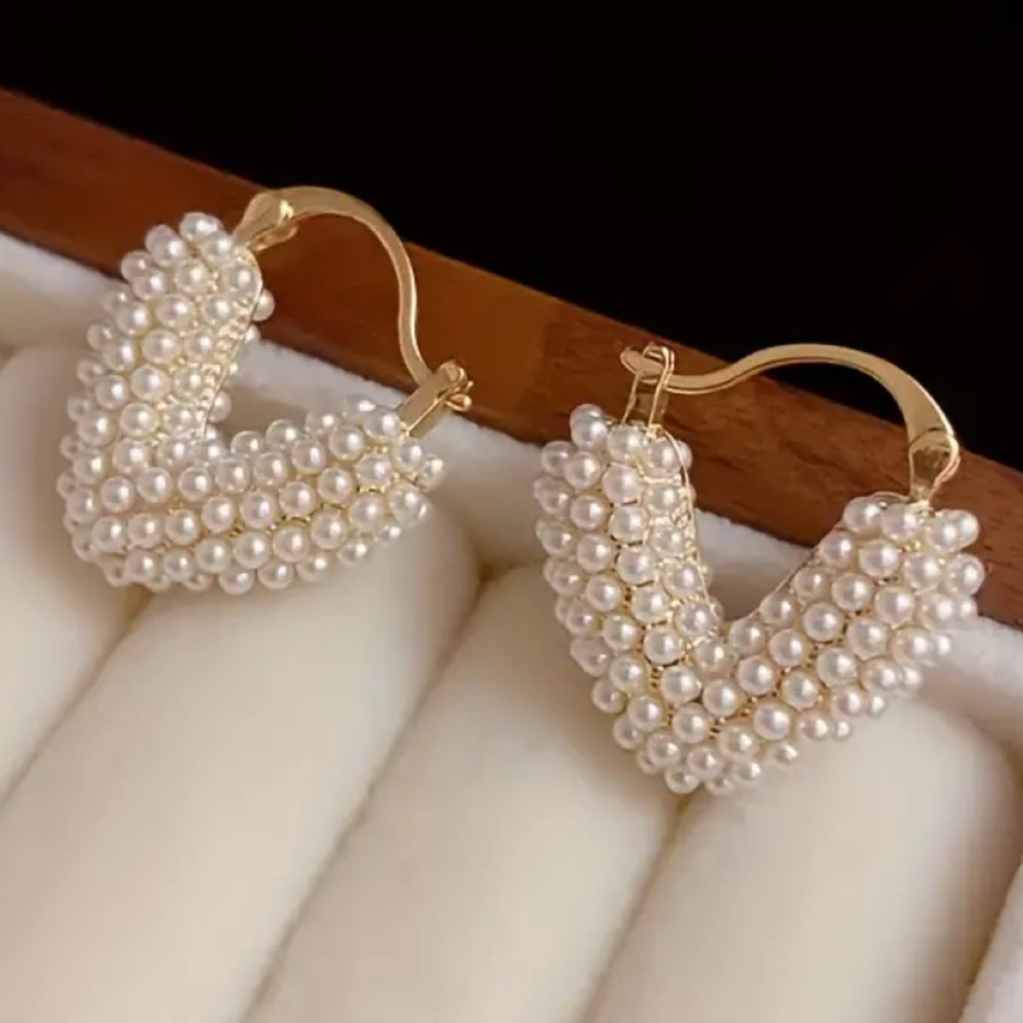 Pearl heart Huggie hoops