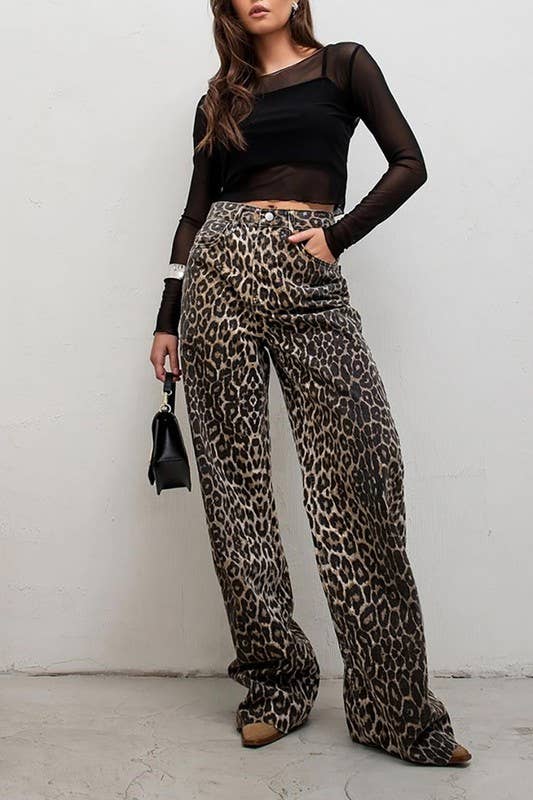 Leopard Print Wide Leg Pants