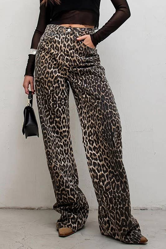 Leopard Print Wide Leg Pants