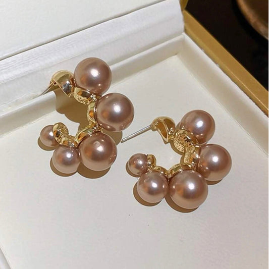 Champagne Pearl Huggie hoops