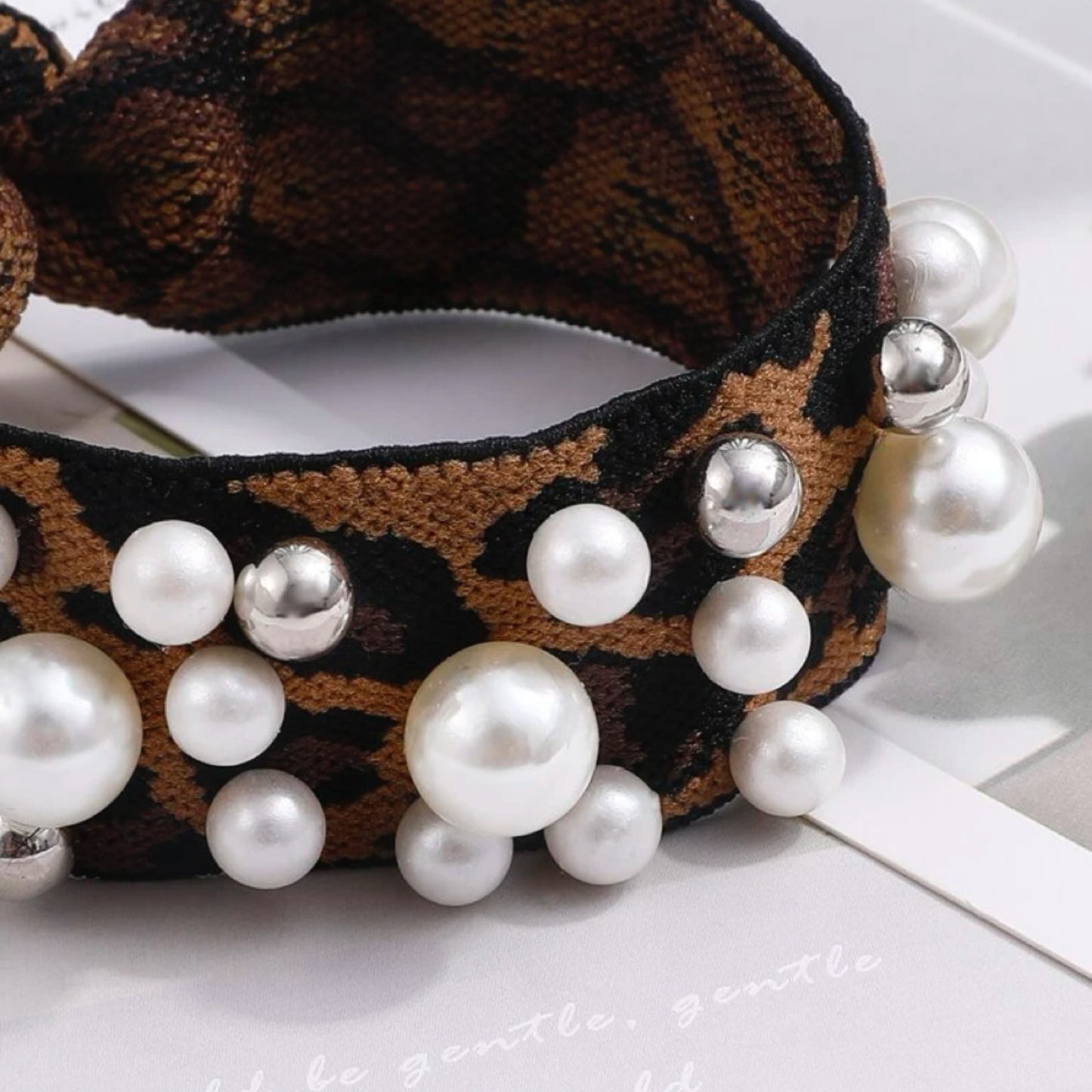 Cheetah and Pearls hair tie